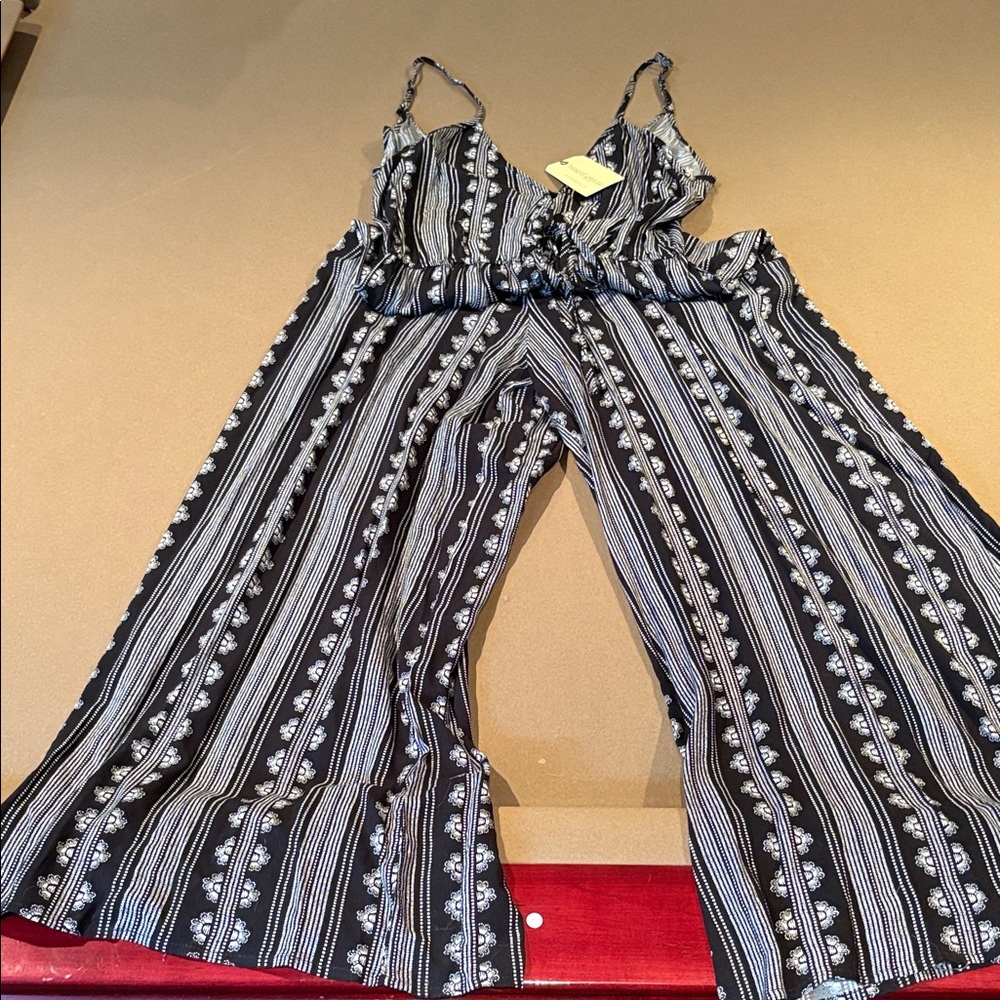 Band of Gypsies Black & White Striped Wide-Leg Jumpsuit